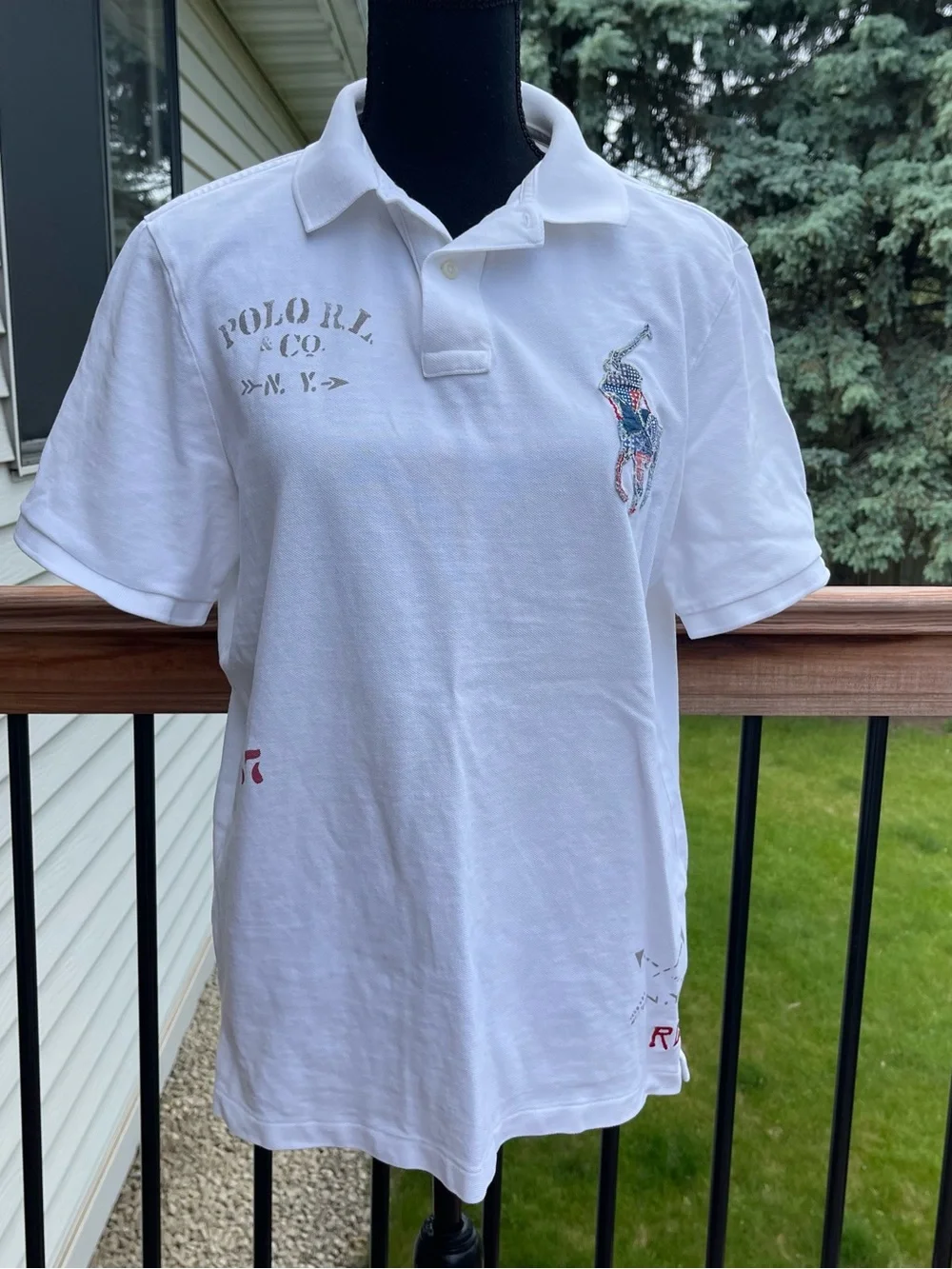 Polo Ralph Lauren Big Patchwork Pony Polo Shirt Men's Medium Stencil White READ